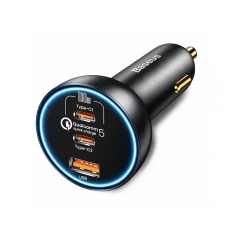 Автомобільна зарядка Baseus 160W з технологією Qualcomm® Quick Charge™ 5 2xUSB-C 1xUSB-A Grey (6932172611897)