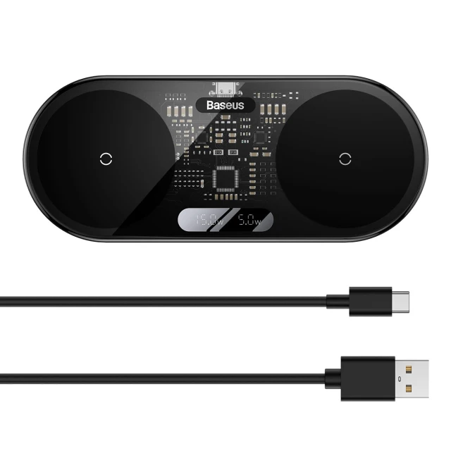 Бездротовий зарядний пристрій Baseus Digital LED Display Universal Version 2-in-1 20W Black (WXSX010101)