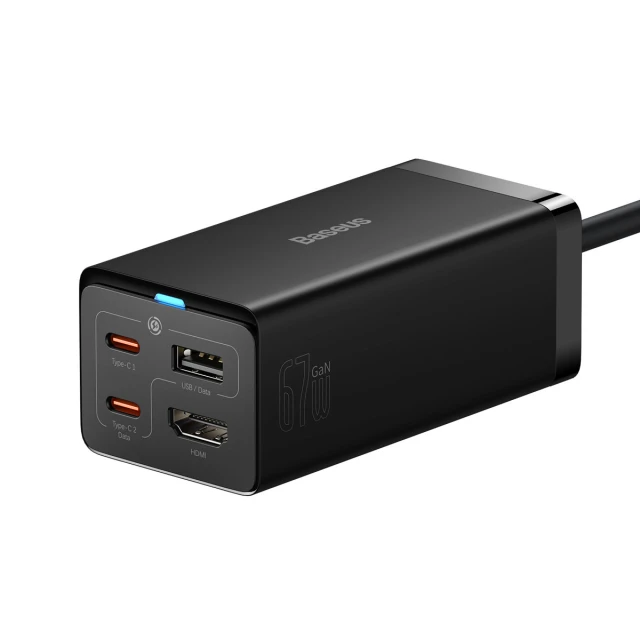 Мережевий зарядний пристрій Baseus Baseus GaN5 Pro HUB 2xUSB-C/HDMI/USB-A 67W USB-C to USB-C Cable Black (CCGP110201)