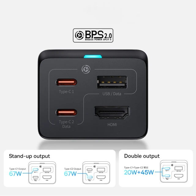 Мережевий зарядний пристрій Baseus Baseus GaN5 Pro HUB 2xUSB-C/HDMI/USB-A 67W USB-C to USB-C Cable Black (CCGP110201)
