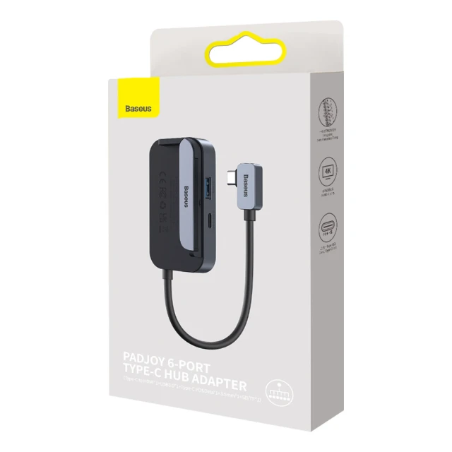 USB-хаб Baseus PadJoy 6-in-1 USB-C | USB-A | Mini Jack 3.5mm | SD | TF | HDMI-A Dark Gray (WKWJ000113)