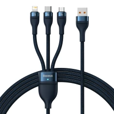 Кабель Baseus Flash Series II 3-in-1 Fast Charging USB-A to USB-C/Lightning/microUSB 66W 1.2m Blue (CASS040003)