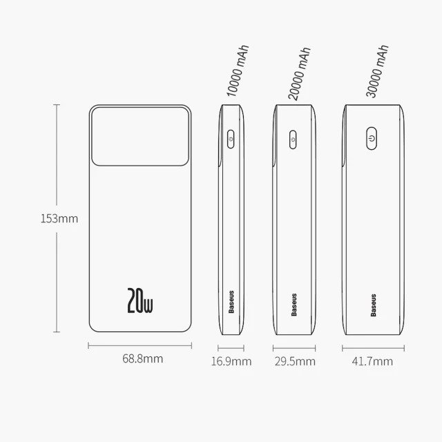 Портативний зарядний пристрій Baseus Bipow Fast Charging 10000 mAh 20W with USB-A to Micro-USB 0.25m Cable White (PPBD050502)