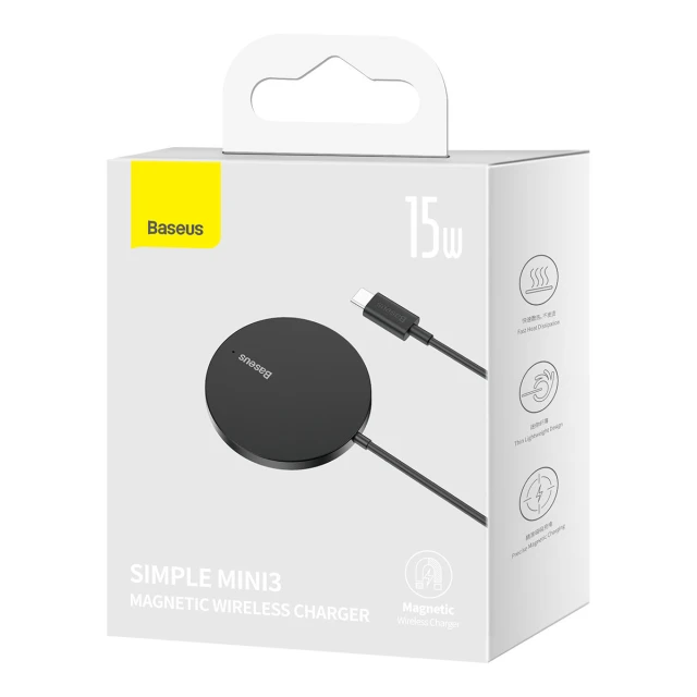 Бездротовий зарядний пристрій Baseus Simple Mini 3 15W Black with MagSafe (CCJJ040001)