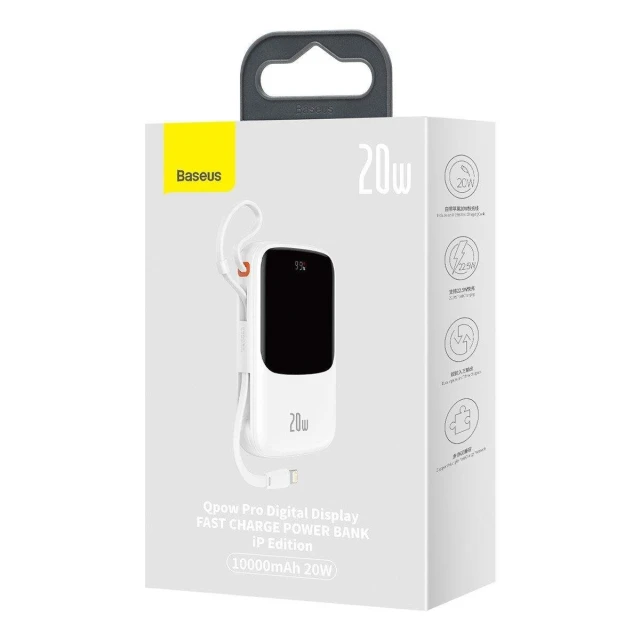 Портативний зарядний пристрій Baseus Qpow Digital Display Fast Charging 20W 10000mAh with Lighting Cable White (PPQD060002)