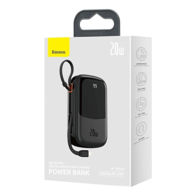 Портативний зарядний пристрій Baseus Qpow Digital Display Fast Charging 20W 20000mAh with Lighting Cable Black (PPQD060201)