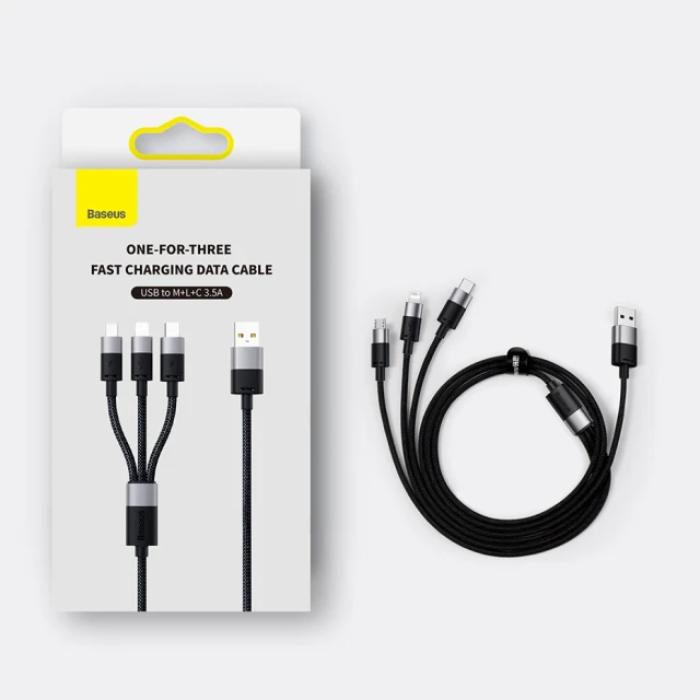 Кабель Baseus StarSpeed 3-in-1 USB-A to USB-C/Lightning/microUSB 1.2 m Black (CAXS000001)