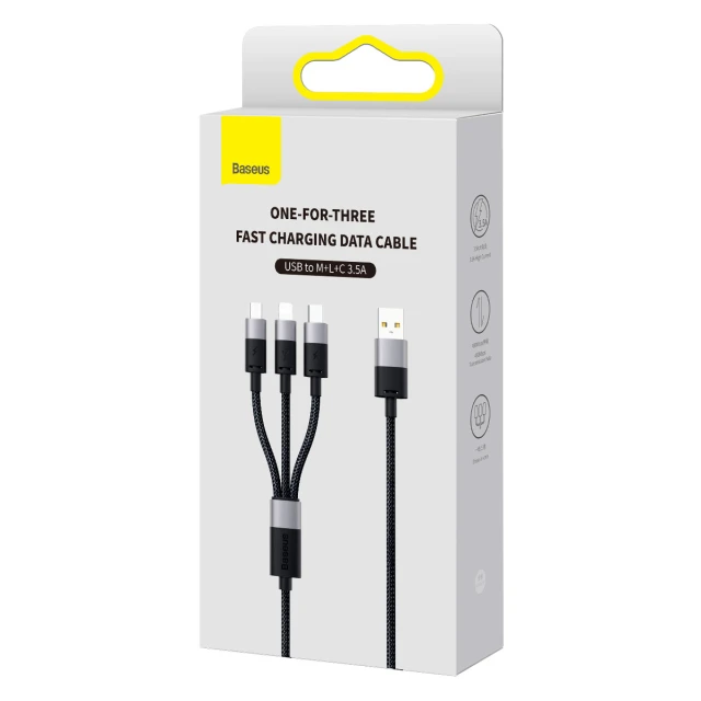 Кабель Baseus StarSpeed 3-in-1 USB-A to USB-C/Lightning/microUSB 1.2 m Black (CAXS000001)