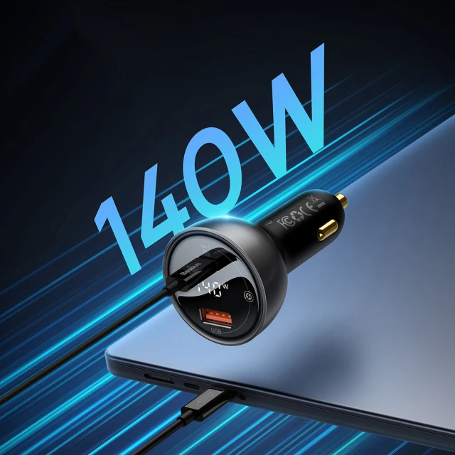 Автомобільний зарядний пристрій Baseus Digital Display Fast Charger USB-A/USB-C 140W with USB-C to USB-C Cable Black (CGZX070001)
