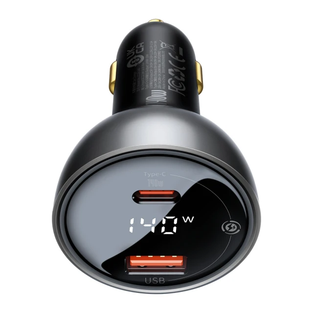 Автомобільний зарядний пристрій Baseus Digital Display Fast Charger USB-A/USB-C 140W with USB-C to USB-C Cable Black (CGZX070001)