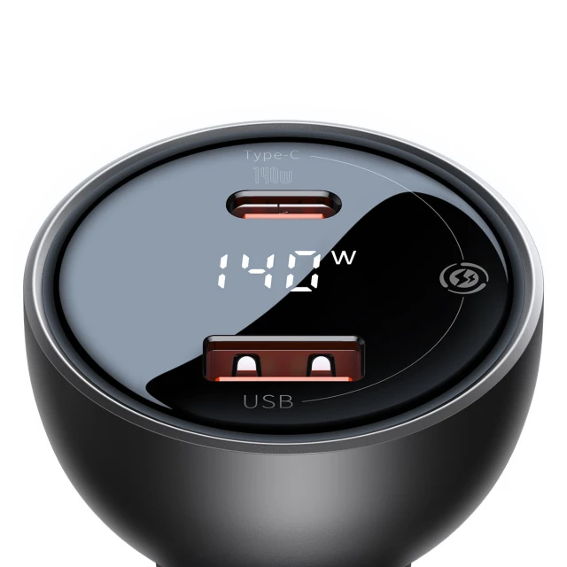 Автомобільний зарядний пристрій Baseus Digital Display Fast Charger USB-A/USB-C 140W with USB-C to USB-C Cable Black (CGZX070001)