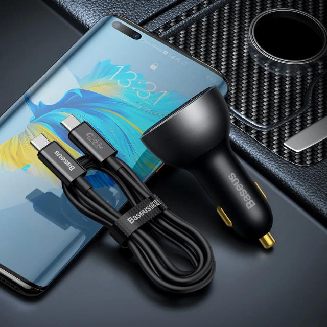Автомобільний зарядний пристрій Baseus Digital Display Fast Charger USB-A/USB-C 140W with USB-C to USB-C Cable Black (CGZX070001)
