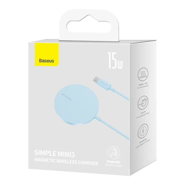 Бездротовий зарядний пристрій Baseus Simple Mini3 15W Blue with MagSafe (CCJJ040303)