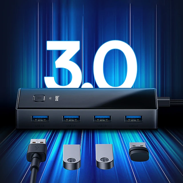 USB-C хаб Baseus PioneerJoy 4xUSB-A 3.0 сірий (6932172625955)