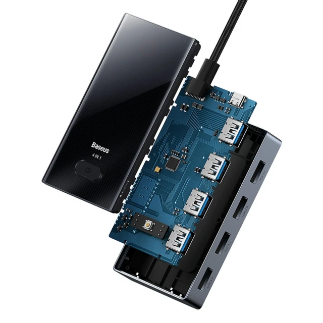 USB-C хаб Baseus PioneerJoy 4xUSB-A 3.0 сірий (6932172625955)