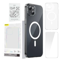 Чохол та захисне скло Baseus Magnetic Crystal Clear with Cleaner Kit для iPhone 13 Transparent with MagSafe (ARSJ010602)