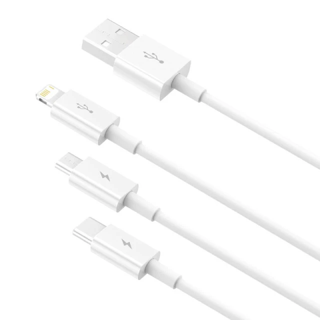 Кабель Baseus Superior Data USB-A to micro USB | Lightning | USB-C 3.5A 1m White (P10320105221-00)