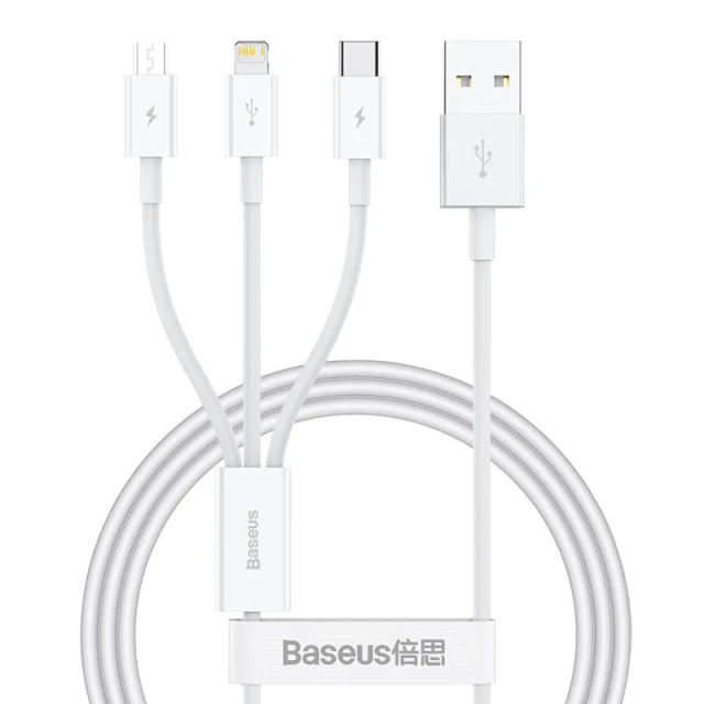 Кабель Baseus Superior Data USB-A to micro USB | Lightning | USB-C 3.5A 1m White (P10320105221-00)