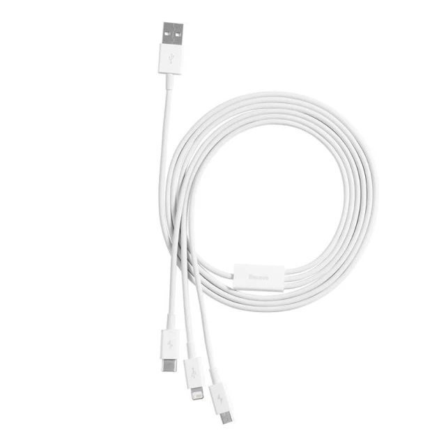 Кабель Baseus Superior Data USB-A to micro USB | Lightning | USB-C 3.5A 0.5m White (P10320105221-01)