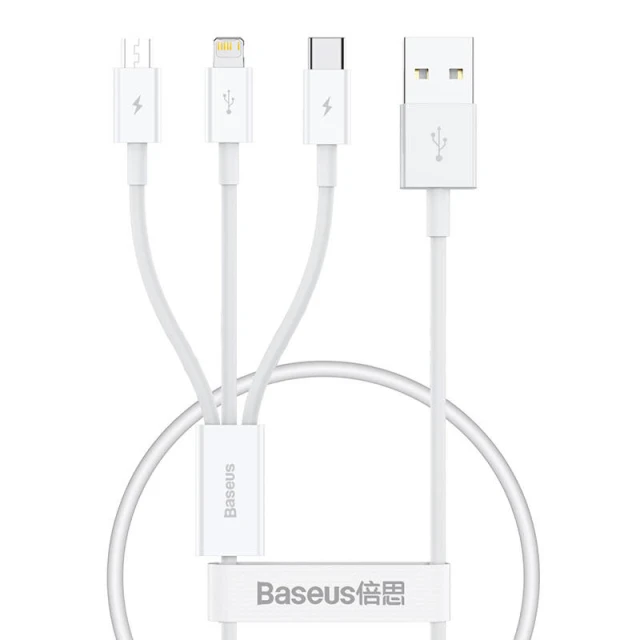Кабель Baseus Superior Data USB-A to micro USB | Lightning | USB-C 3.5A 0.5m White (P10320105221-01)