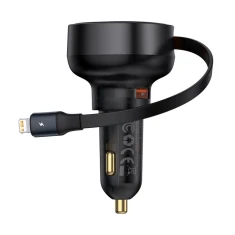 Автозарядка Baseus Enjoyment Pro 55W USB-A зі згортаємим кабелем Lightning чорна (6932172635763)