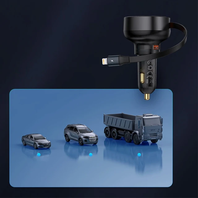 Автозарядка Baseus Enjoyment Pro 55W USB-A со сворачиваемым кабелем Lightning черная (6932172635763)