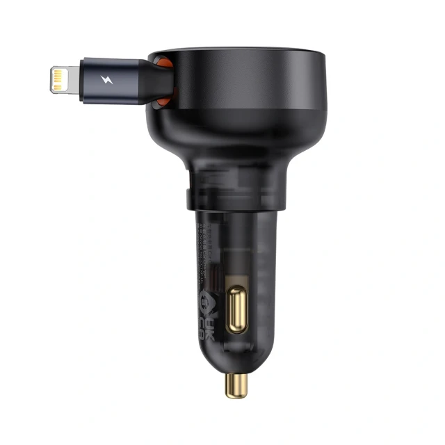 Автозарядка Baseus Enjoyment Pro 55W USB-A со сворачиваемым кабелем Lightning черная (6932172635763)