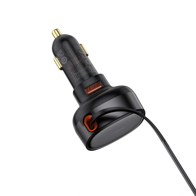 Автозарядка Baseus Enjoyment Pro 55W USB-A со сворачиваемым кабелем Lightning черная (6932172635763)