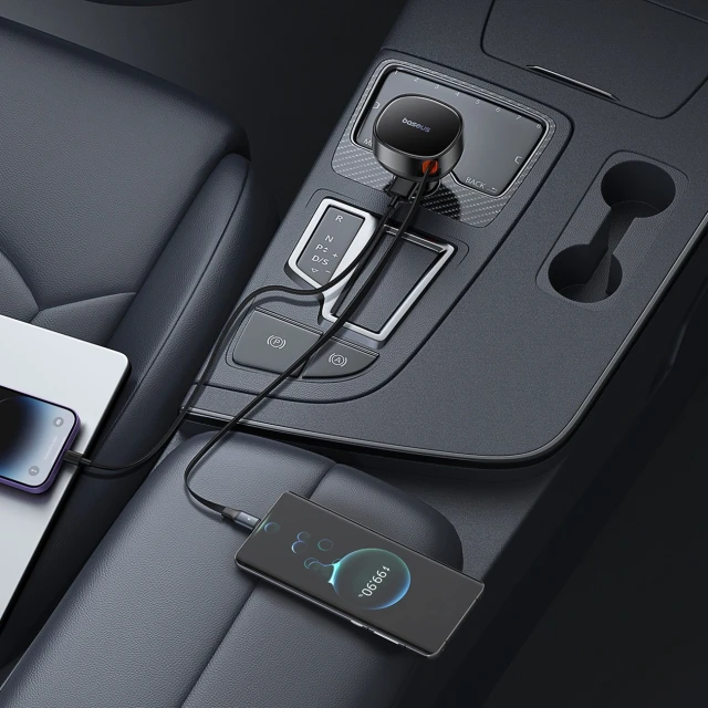 Автозарядка Baseus Enjoyment Pro 55W USB-A со сворачиваемым кабелем Lightning черная (6932172635763)