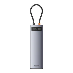 USB-хаб Baseus 11-in-1 Metal Gleam Series USB-C to USB-C PD | 3x USB-A 3.0 | USB-A 2.0 | HDMI | VGA | AUX | RJ-45 | SD/TF Gray (B00030709811-00)