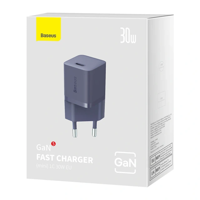 Мережевий зарядний пристрій Baseus GaN5 30W USB-C EU фіолетовий (6932172646233)