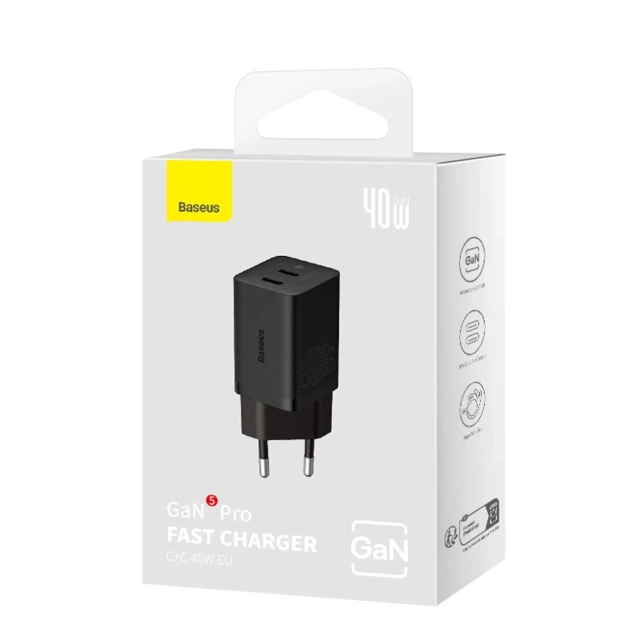 Сетевое зарядное устройство Baseus GaN5 Pro 40W 2xUSB-C Black (P10110804117-Z1)