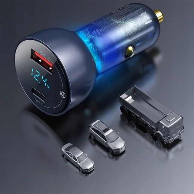 Автомобільна зарядка Baseus Particular 65W USB-A USB-C QC PPS з цифровим дисплеєм Dark Grey (6932172650087)