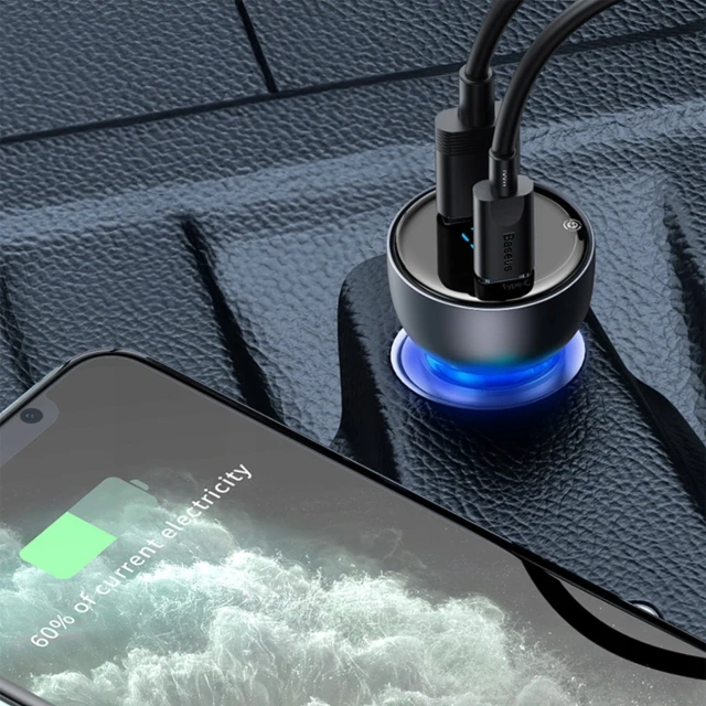 Автомобільна зарядка Baseus Particular 65W USB-A USB-C QC PPS з цифровим дисплеєм Dark Grey (6932172650087)
