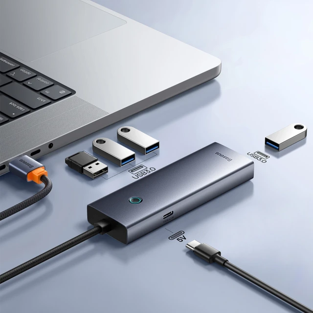 USB-хаб Baseus UltraJoy Series 4xUSB-A 3.0 1xUSB-C 5V 50cm Grey (6932172653217)