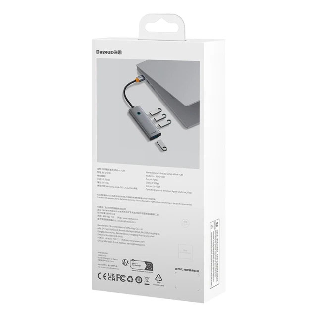 Hub USB-A Baseus UltraJoy Series 4xUSB-A 3.0 1xUSB-C 5V Grey (6932172653347)