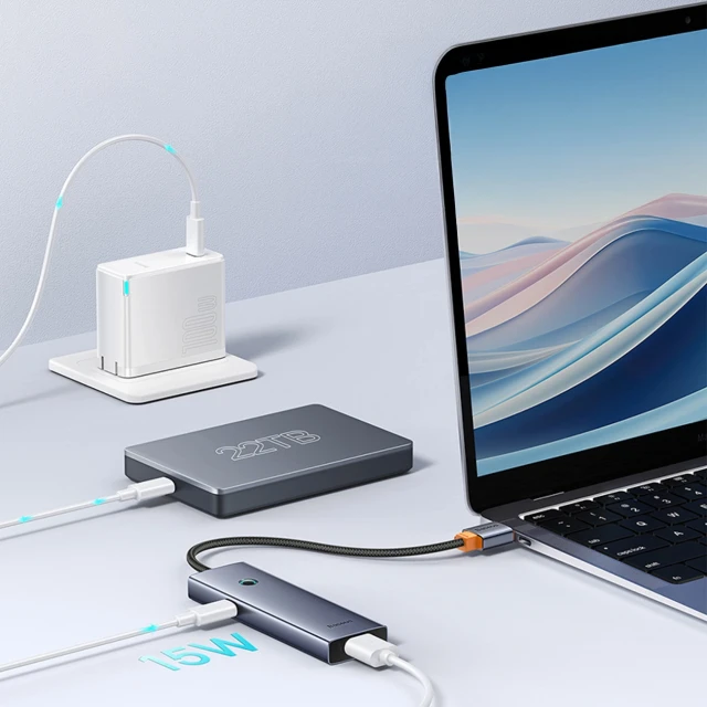 Hub USB-A Baseus UltraJoy Series 4xUSB-A 3.0 1xUSB-C 5V Grey (6932172653347)