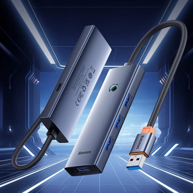 Hub USB-A Baseus UltraJoy Series 4xUSB-A 3.0 1xUSB-C 5V Grey (6932172653347)