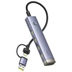 Hub USB-A/USB-C Baseus UltraJoy Series 4xUSB-A 3.1 1xUSB-C 5V Grey (6932172655822)