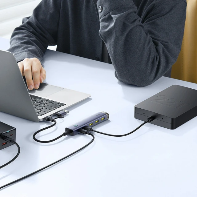Hub USB-A/USB-C Baseus UltraJoy Series 4xUSB-A 3.1 1xUSB-C 5V Grey (6932172655822)