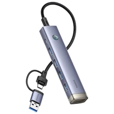 Hub USB-A/USB-C Baseus UltraJoy Series 4xUSB-A 3.0 1xUSB-C 5V Grey (6932172655846)