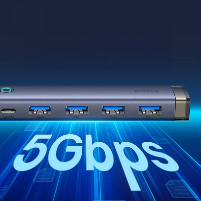 Hub USB-A/USB-C Baseus UltraJoy Series 4xUSB-A 3.0 1xUSB-C 5V Grey (6932172655846)