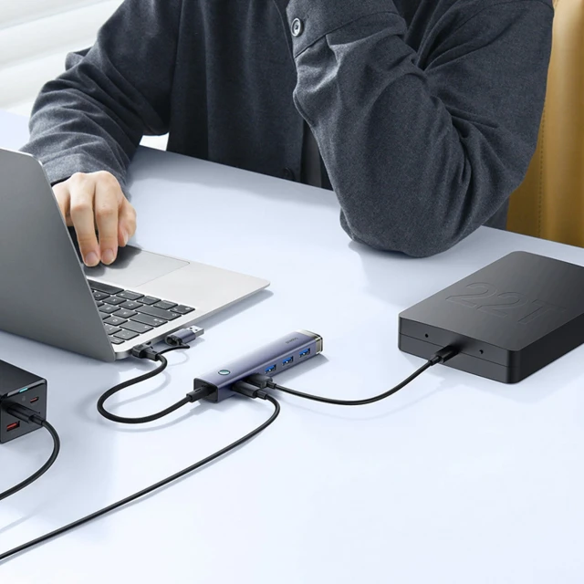 Hub USB-A/USB-C Baseus UltraJoy Series 4xUSB-A 3.0 1xUSB-C 5V Grey (6932172655846)
