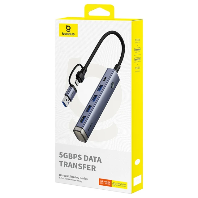 Hub USB-A/USB-C Baseus UltraJoy Series 4xUSB-A 3.0 1xUSB-C 5V Grey (6932172655846)