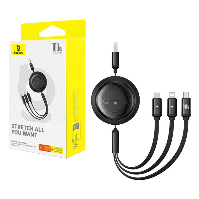 Кабель Baseus Free2Draw USB-A to Micro-USB | Lightning | USB-C 100W 1.1m Black (P10368700111-03)