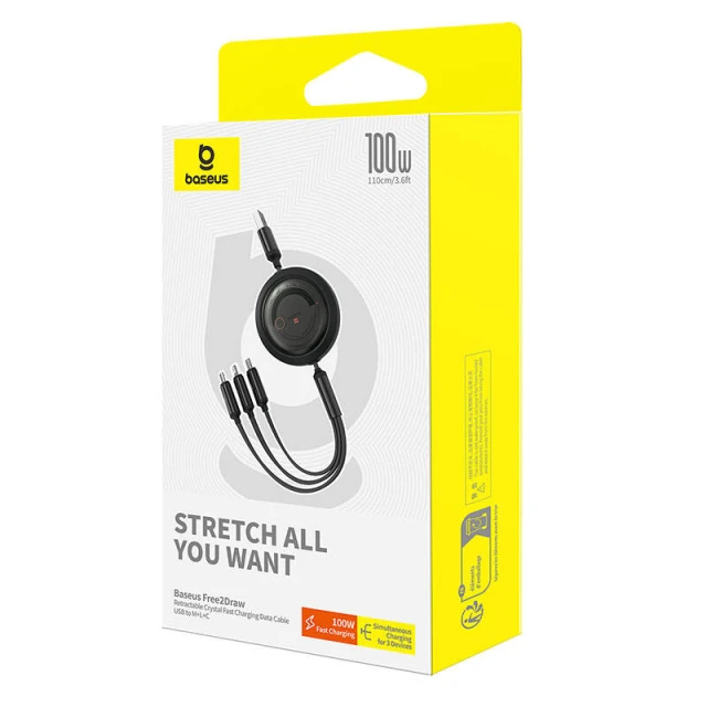 Кабель Baseus Free2Draw USB-A to Micro-USB | Lightning | USB-C 100W 1.1m Black (P10368700111-03)