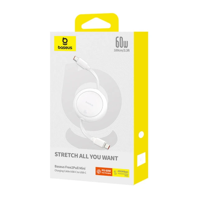 Кабель Baseus Free2Pull Mini USB-C to USB-C 60W 1m White (P10364500211-01)