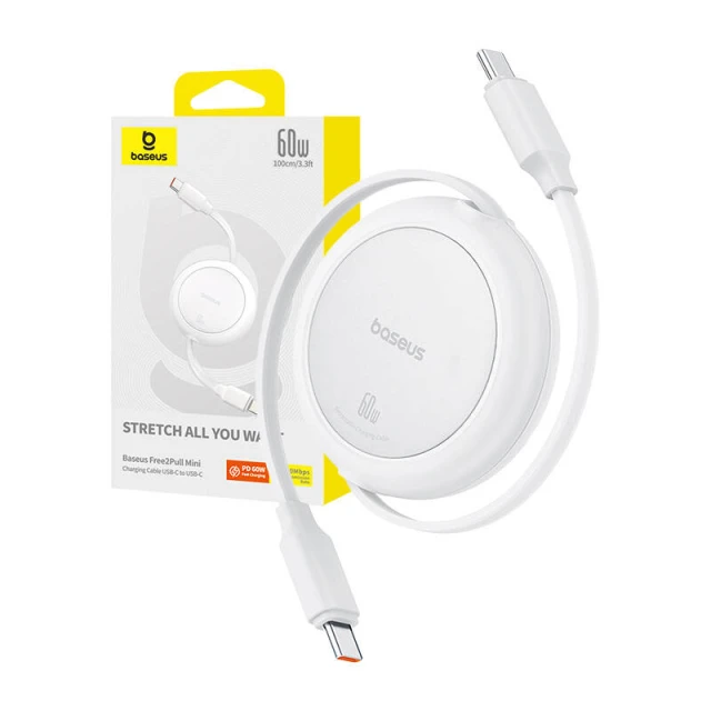 Кабель Baseus Free2Pull Mini USB-C to USB-C 60W 1m White (P10364500211-01)
