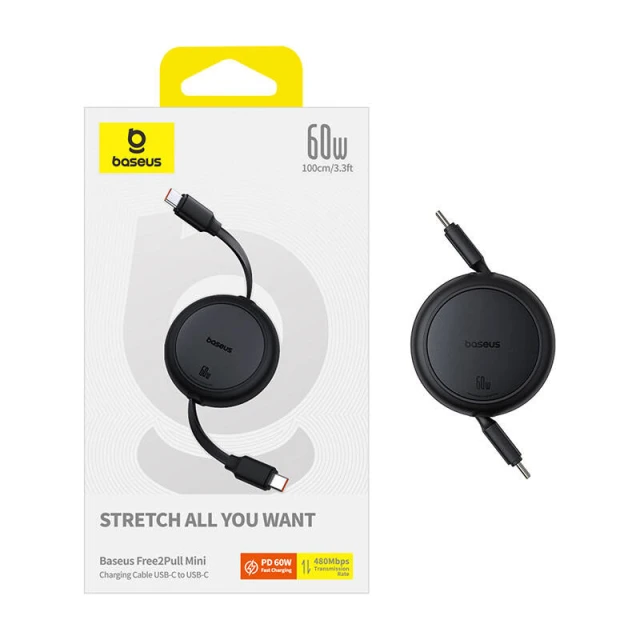 Кабель Baseus Free2Pull Mini USB-C to USB-C 60W 1m Black (P10364500111-01)