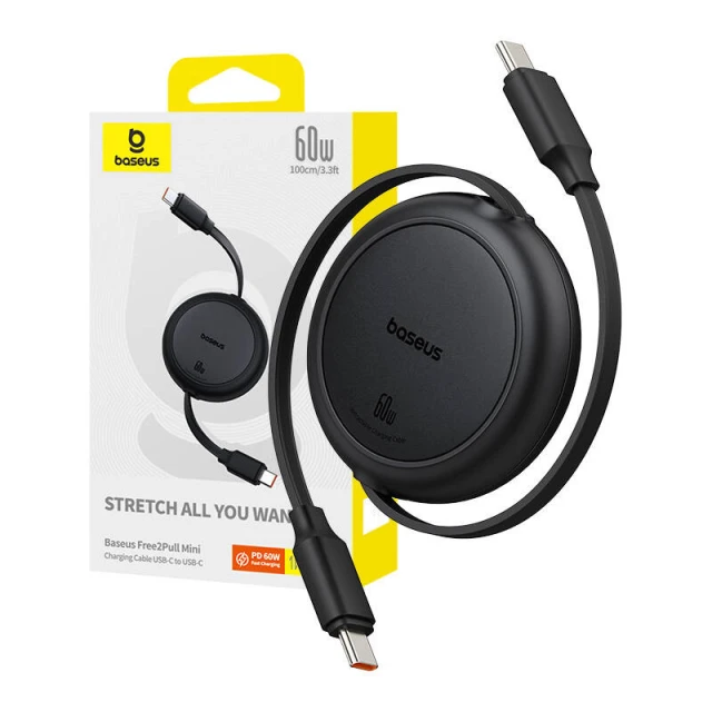 Кабель Baseus Free2Pull Mini USB-C to USB-C 60W 1m Black (P10364500111-01)